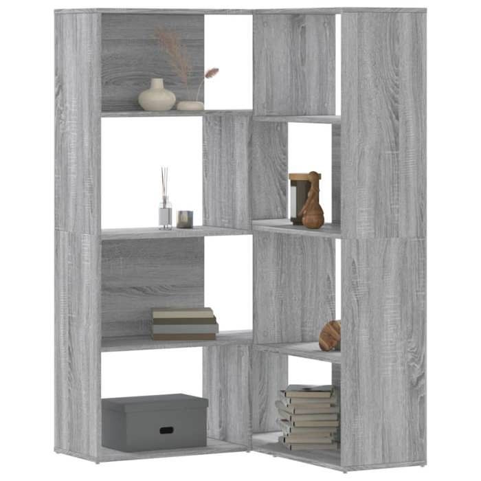 VidaXL Corner Bookshelf with 4 Shelves Sonoma Grey Engineered Wood, Corner Bookcase, Corner Display Cabinet, Cabinet 3307815