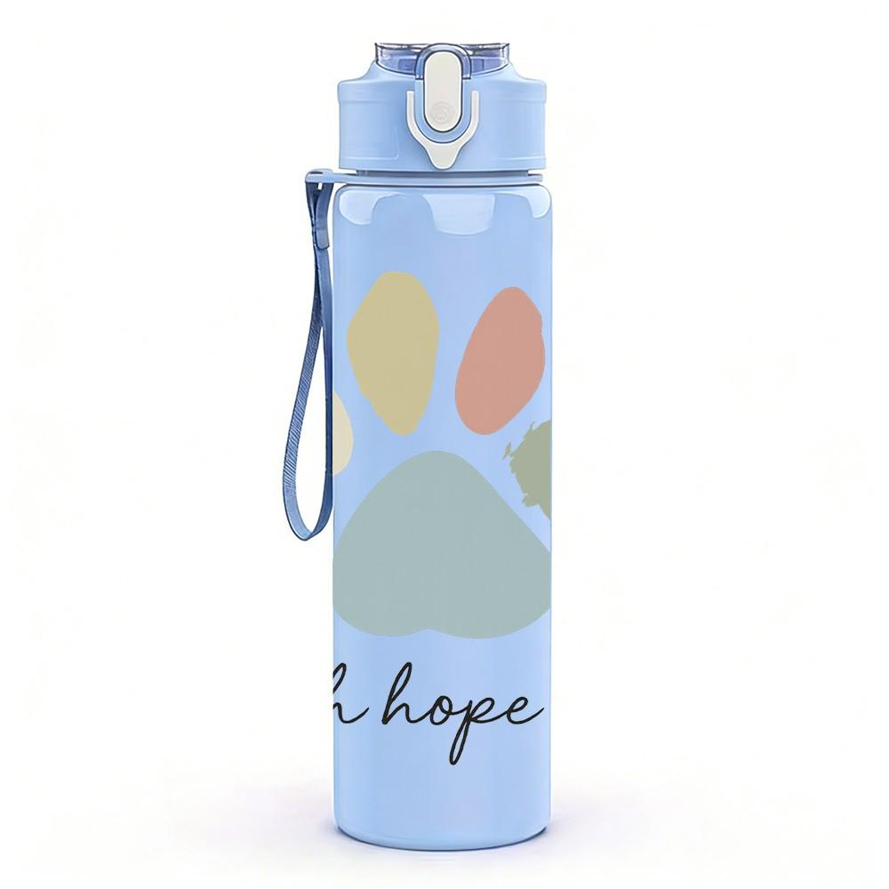 1PC Faith Hope Love Paw Print 750ml Color Plastic Sports Water Bottle Leakproof Flip Straw Lid Suitable for Sports Office Home Use