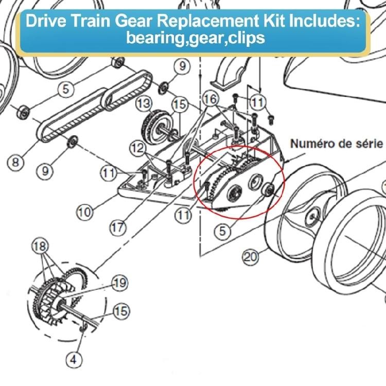 Efficient Pool Cleaner Gear Kit for 360 and 380 Models Includes Drive Train Gears and Turbines Bearings Replacement