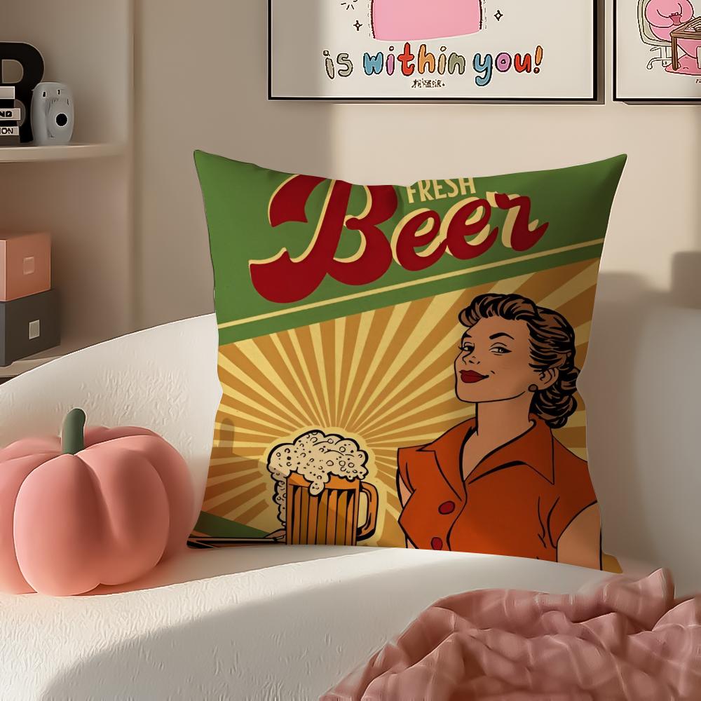 Rustikal Gemütlich Kunst Bier Wein Retro Stil Kissenbezug Kissenhülle Kurzer Plüsch Verdeckter Reißverschluss Zimmer Sofa Kissenbezug