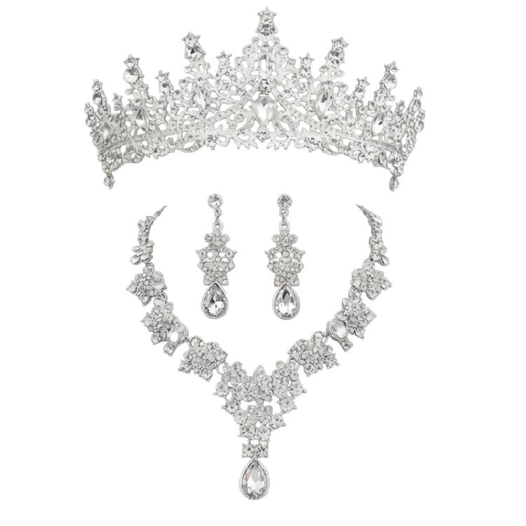 

Exquisite Alloy Rhinestones Princess Set Detachable Design Wedding Crown and Necklace Set for Easy Storage and Travel серебряный