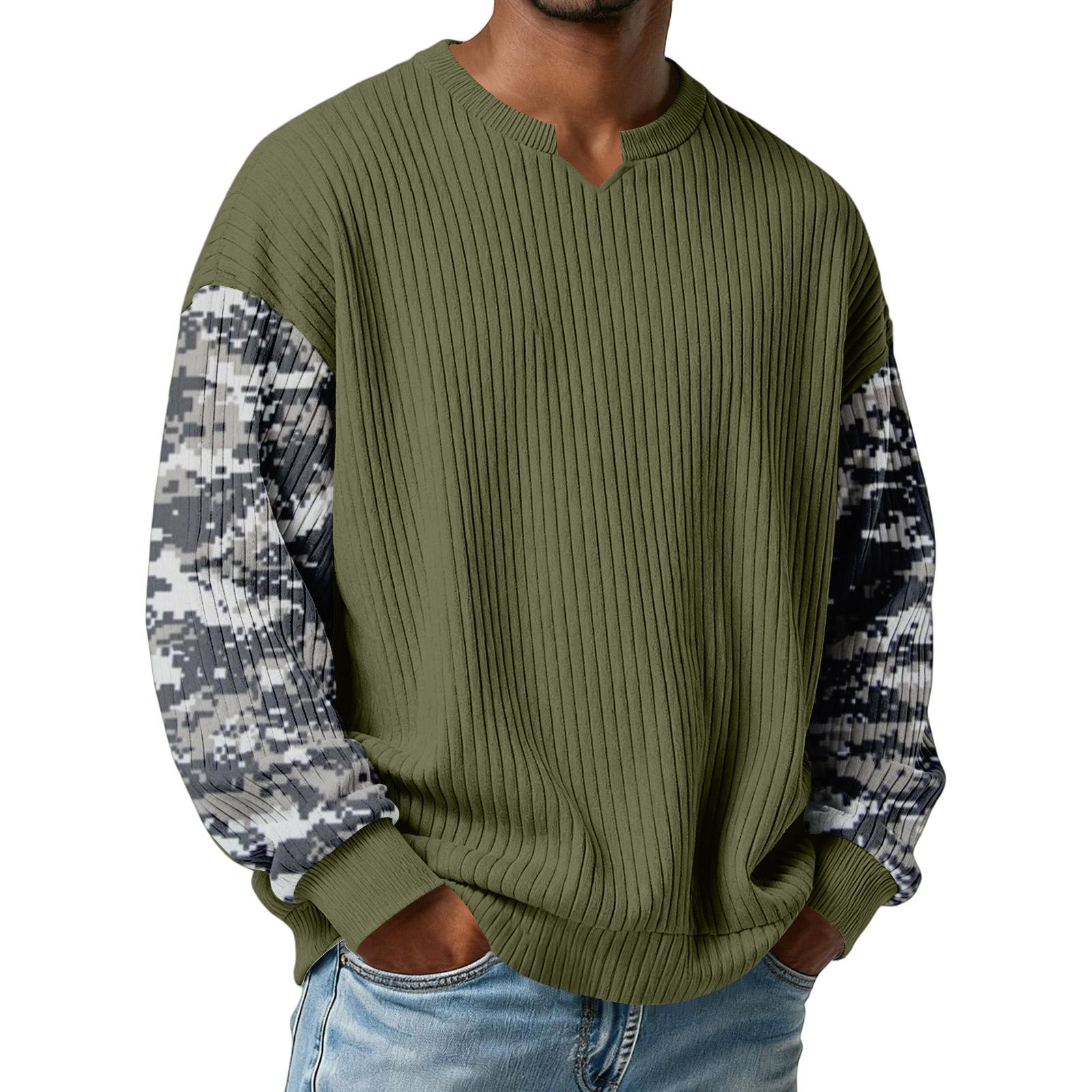 

Чоловіча камуфляжна стильна футболка з V-подібним вирізом, фактурна в рубчик, з довгим рукавом L