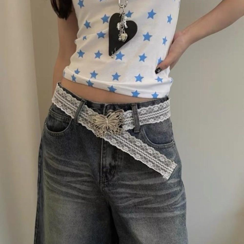 Sweet Butterfly Waist Belt Korean Style Dress Jeans Belt Fashion Lace Waistband  Daily
