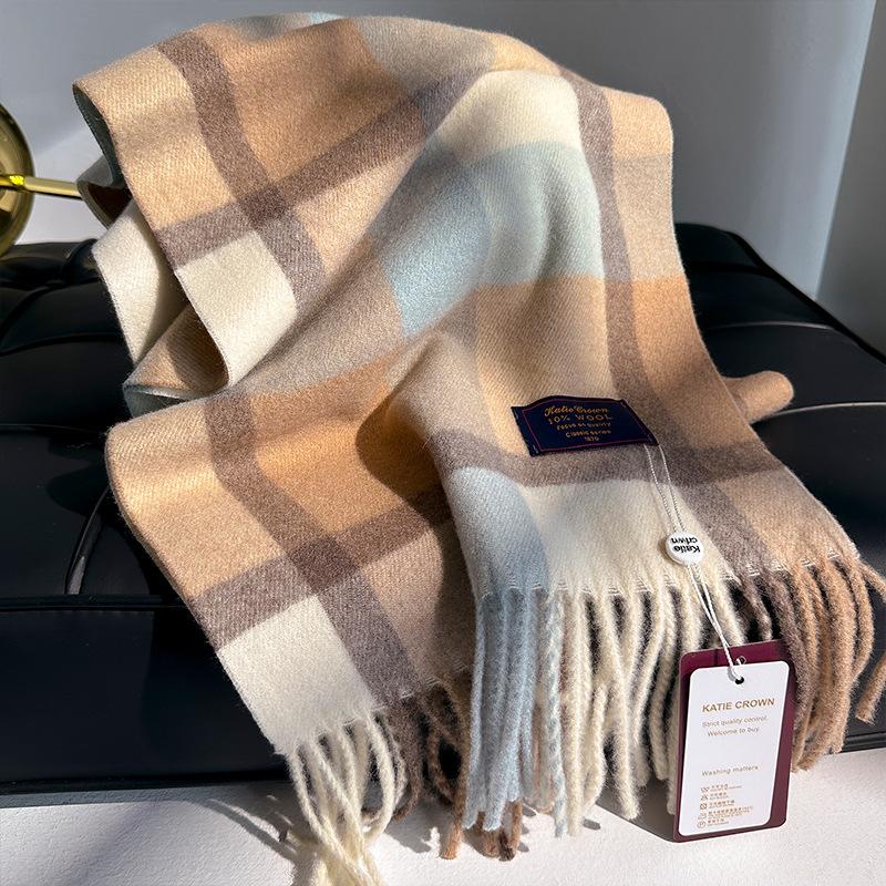 Scarf Women s Winter Korean Version Versatile Thickened Warm Scarf Imitation Cashmere Plaid Scarf Tassel Shawl Scarf 204x33cm