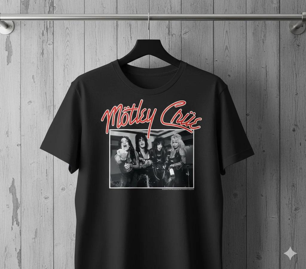 Motley Crue Foto Grafik T-Shirt Schwarz 80er Jahre Hair Metal Band Shirt - T486