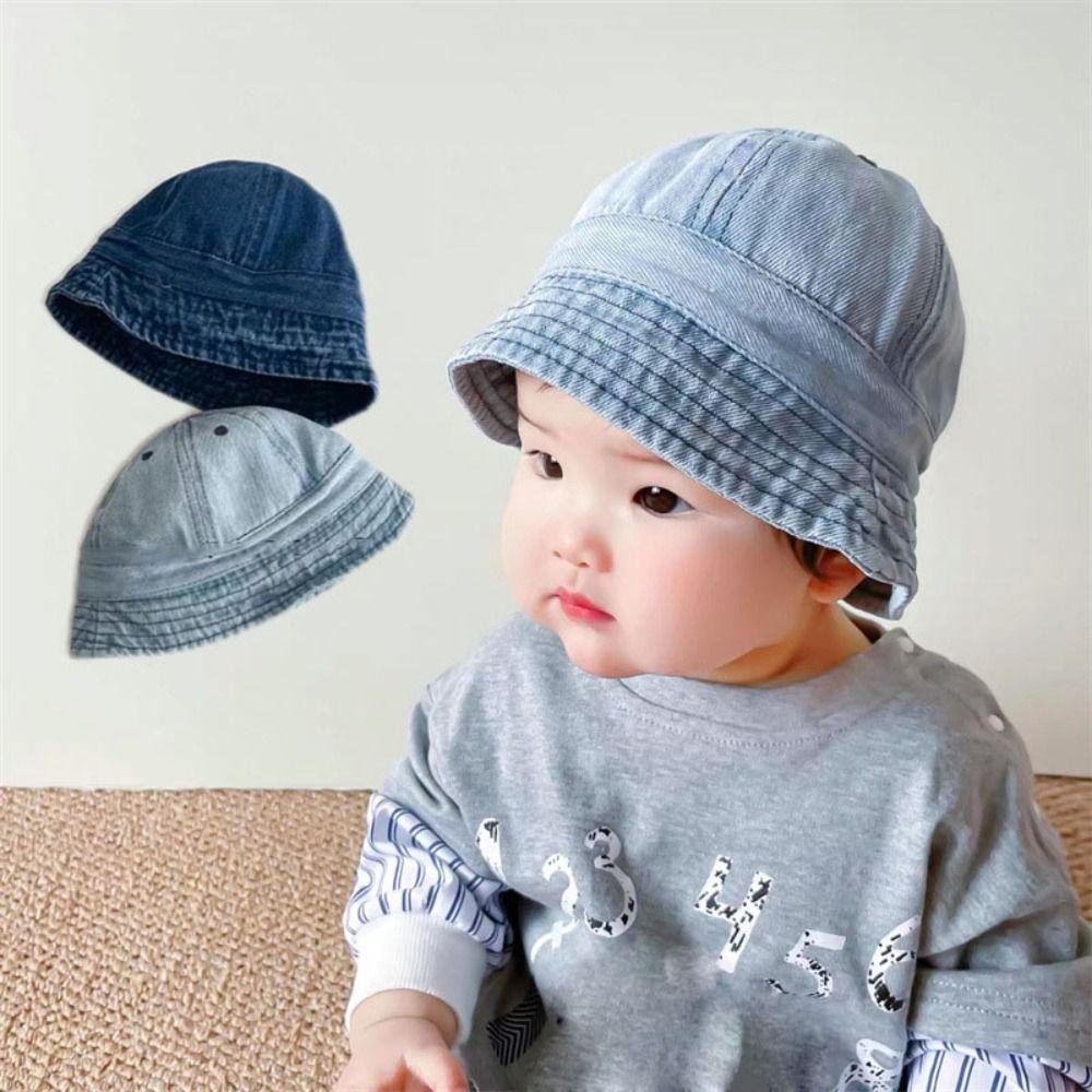 Cloth Baby Sun Hat Solid Color Children Fisherman Cap Comfortable Washed Denim Bucket Hat  Outdoor