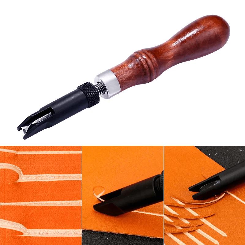 Adjustable Push Grooving Device Durable V Type Leather Groover Wood Handle Leather Craft Gouge Cutting Tools