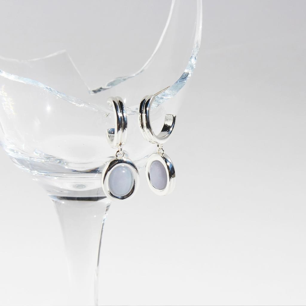 Korean Premium Cold Silver Oval Natural Stone Earrings Simple Versatile Stud Earrings Silver Needle 500