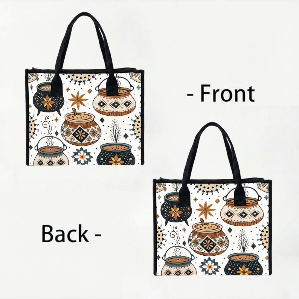 Bohemian Magic Cauldron Printed Tote Bag Casual Reusable Daily Shopping Handbag for Women