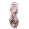 Johnature Echtes Leder Handgefertigt Barockstil Retro Blume Bequem Quadratischer Absatz High Heels Sandalen