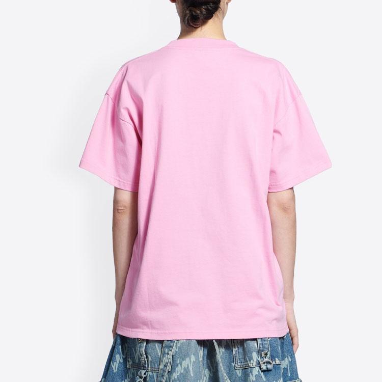 Balenciaga Drop Shoulder Sleeve T Shirt, Loose Fit Women's Pink 612965TJV875700