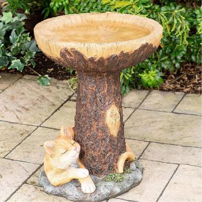 Cat Bird Bath Statue Durable Resin Bird Bath Bowl Exquisite Decorative Bird Feeding Statue for Courtyard Balcony