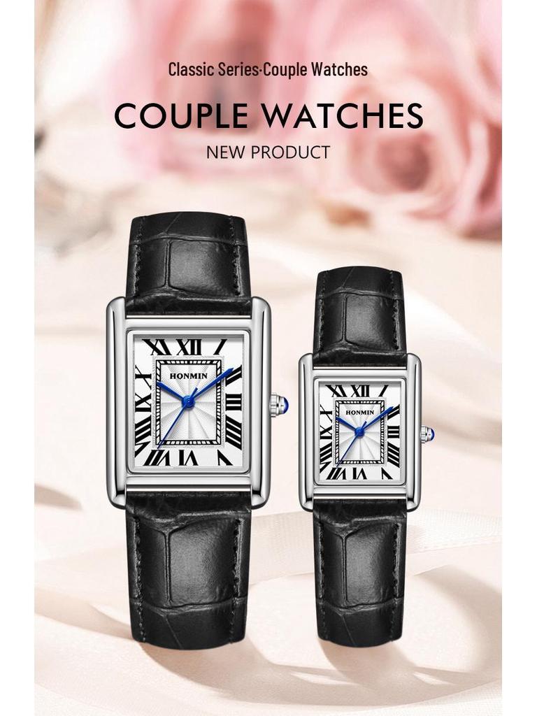 Leather Strap Square Quartz Couple Watches: Waterproof, Simple, Fashionable Design for Men and Women