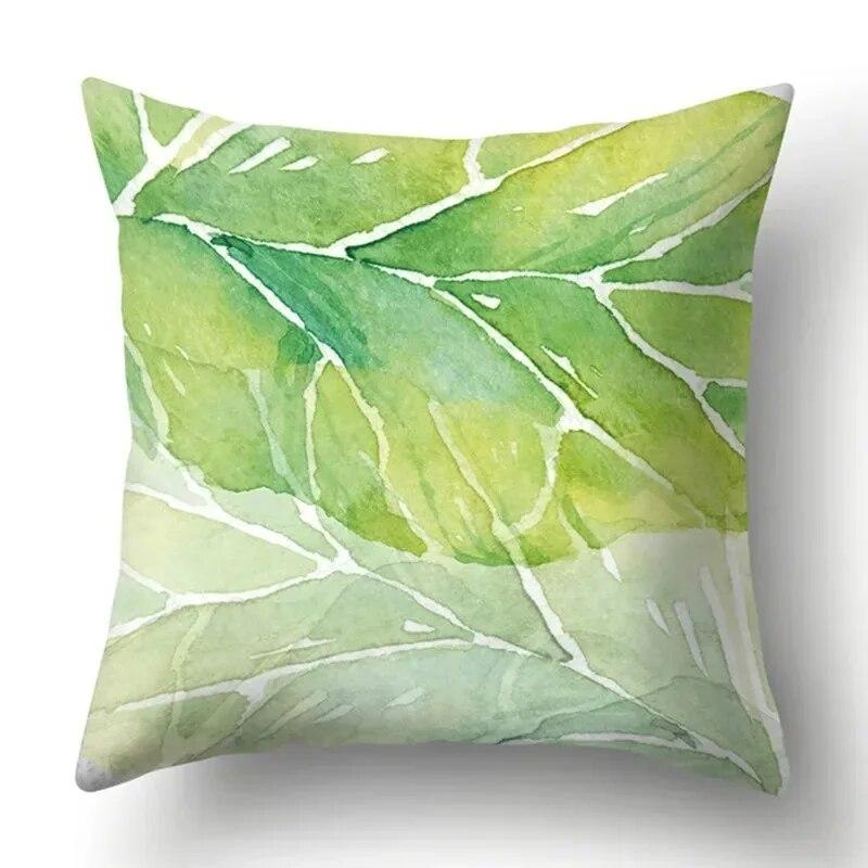 Watercolor Plant Leaf Print Pillow Cover Home Decoration Living Room Sofa Cushion Cover Bedroom Room Decoration 45x45cm