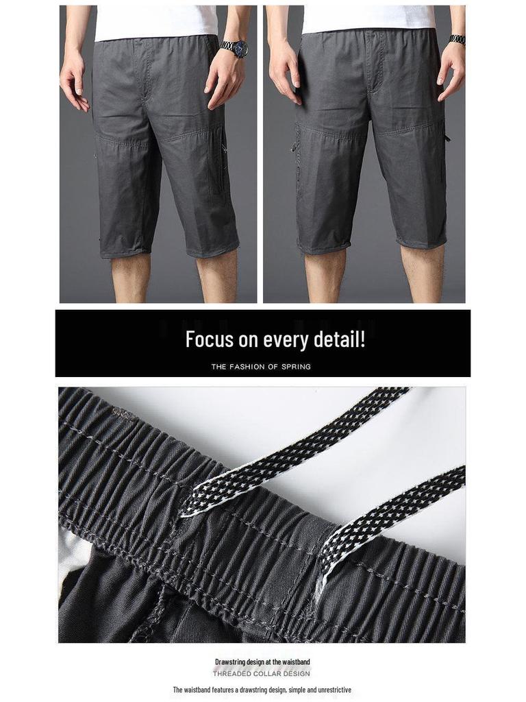 Men's Large Loose-Fit Summer Cotton Overalls - Casual Mid-Length Shorts