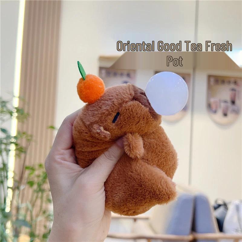 Plyšová klíčenka Kapybara s bublajícím a třesoucím se zvukem - Roztomilá ozdoba a panenka do drápkového automatu