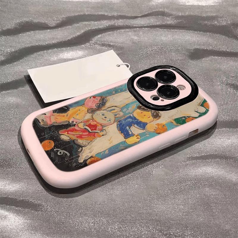 Applicable To Apple 16promax Mobile Phone Case 15plus Cartoon Oil Painting IPhone 14 Puff 13 Anti-fall 12/11