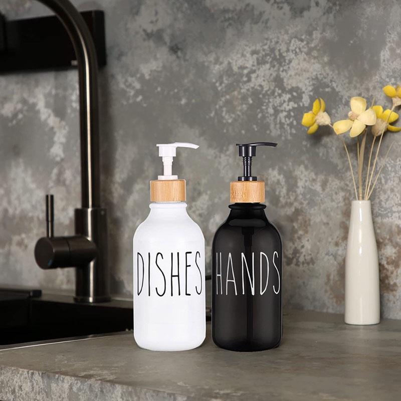 Hand Soap and Dish Soap Dispenser with Pump Soap Bottle for Farmhouse Kitchen Counter Bathroom Organization 500ml