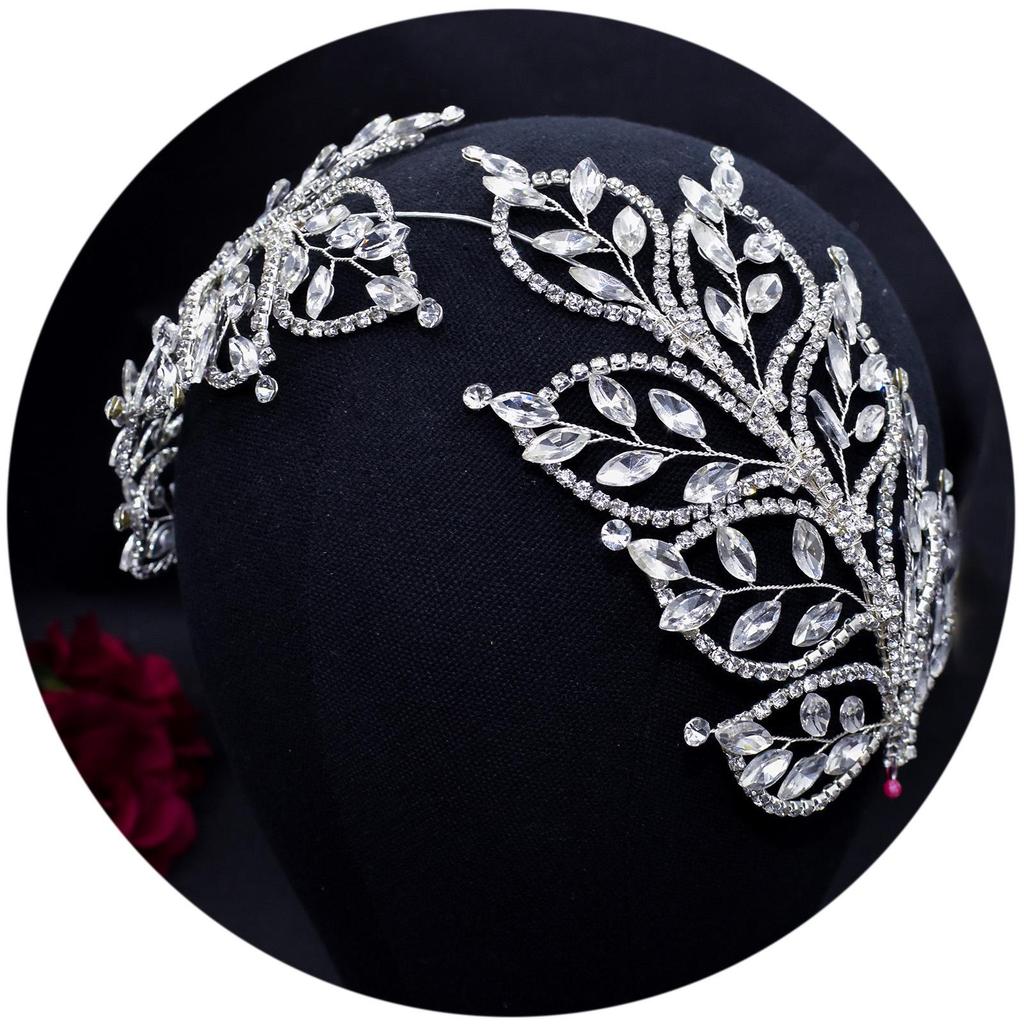 Tiara Nupcial de Folha de Strass - Acessório de Cabelo Tecido à Mão para Casamentos e Eventos, DZ017