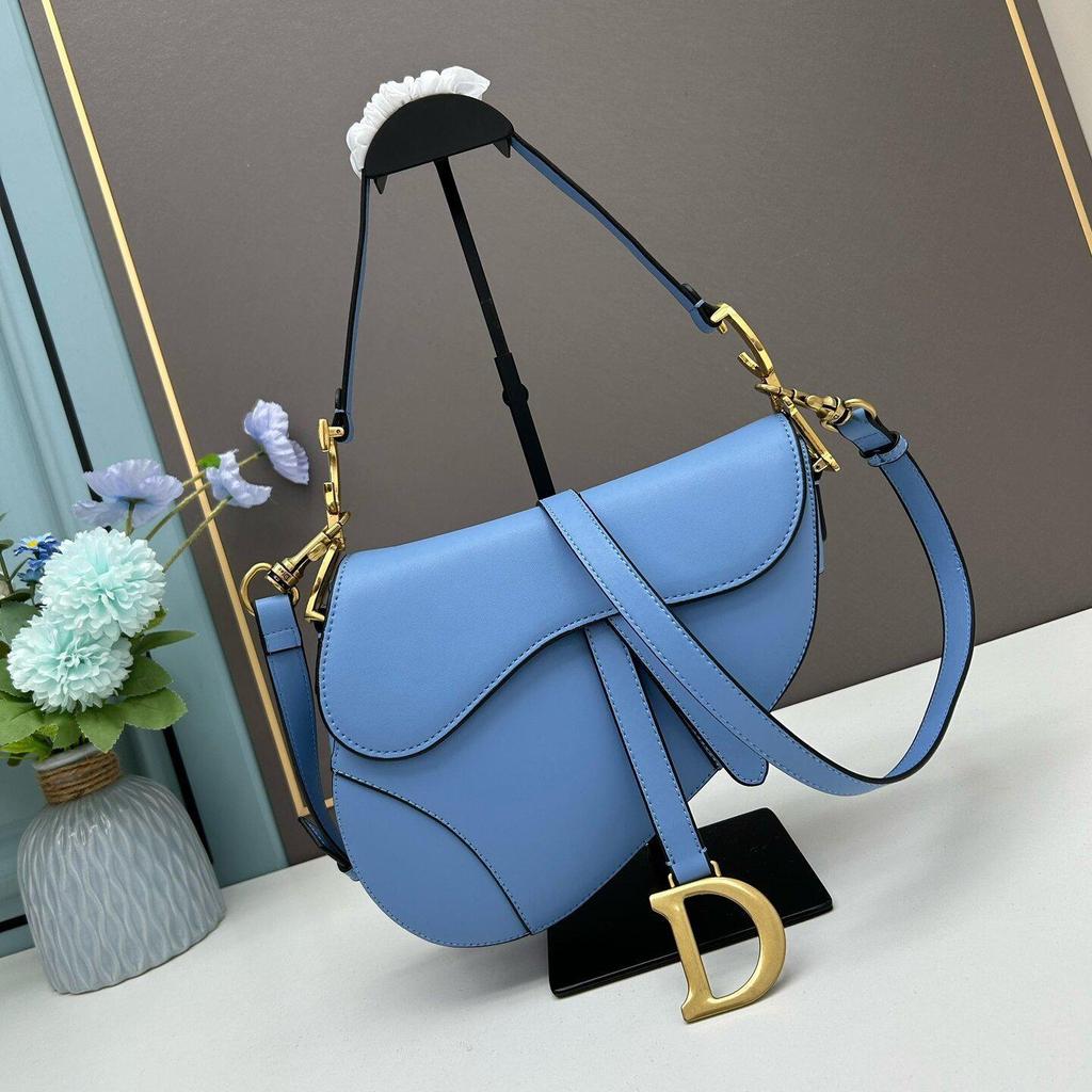 D Family Classic Leather Embroidered Saddle Bag - Women's Crossbody & Shoulder Handbag