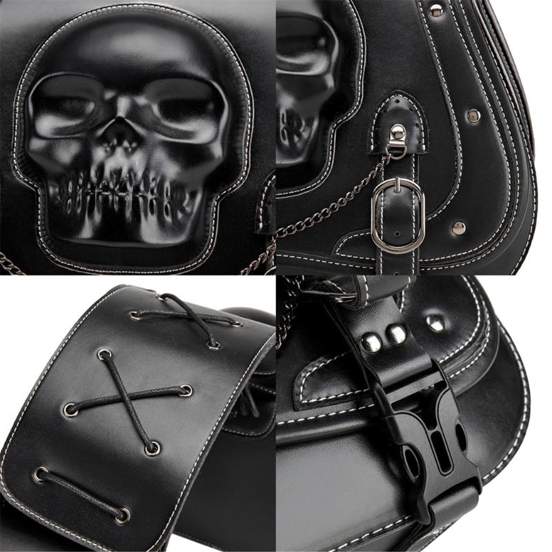 Large Capacity PU Leather Motorcycle Saddlebags Waterproof Side Bags Stylish Skull Designs Tool Storage Bag for Bike 