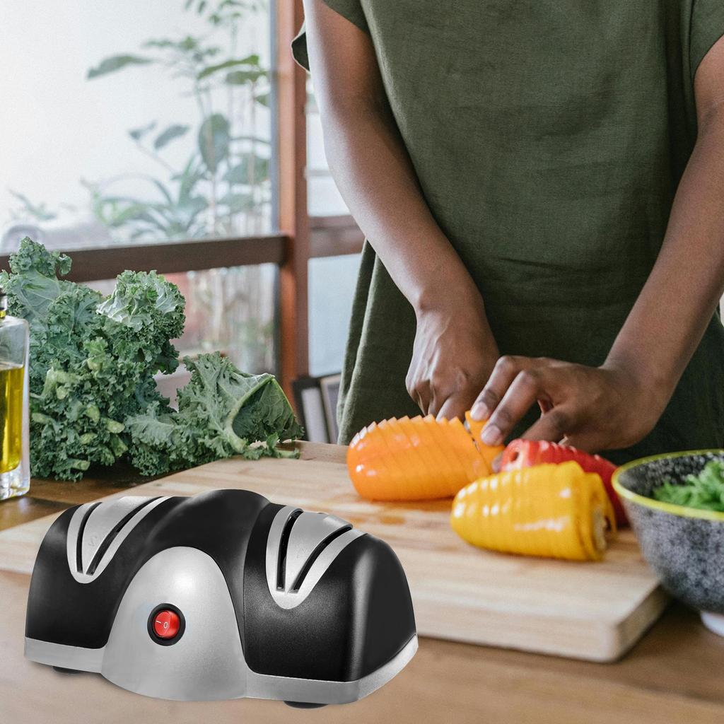 Afilador de Cuchillos Eléctrico con Inicio de un Toque, Sistema de Afilado de Cuchillas de 2 Etapas con Apagado Automático por Sobrepresión - Ultra Silencioso