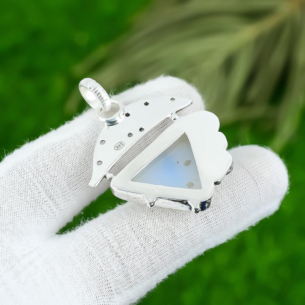 Trillion Dendrite Tiger Stone 925 Sterling Silver Bezel Daughter Wedding Pendant