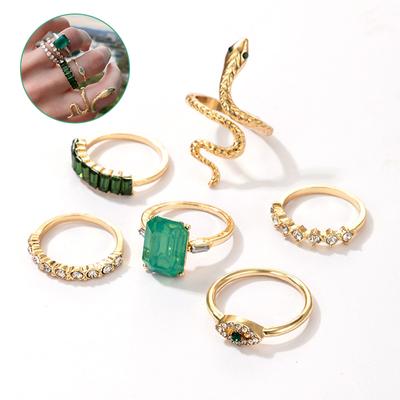 6 Teile/satz Luxus Green Snake Ringe Für Frauen Vintage-Schmuck