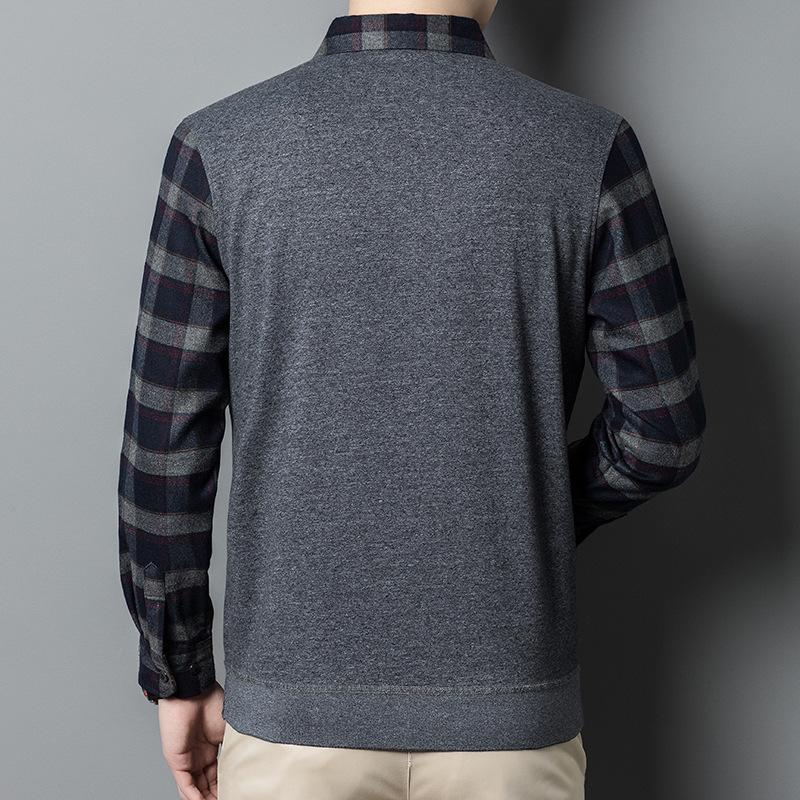 Осень и зима новые мужские поддельные двухсекционные рубашки с воротником в клетку — фото 3