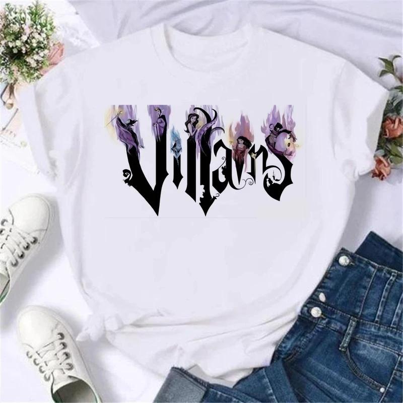 Summer Unisex Cartoon Villain T-Shirt Villain Princess Pattern Fashion T-Shirt Harajuku Streetwear White Cotton Top