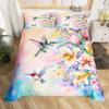 Kolibri Blumen Bettbezug Vögel Bettwäsche Set Blau Grün Frühling Wildtiere Botanisch Bettdeckenbezug Polyester Steppdeckenbezug