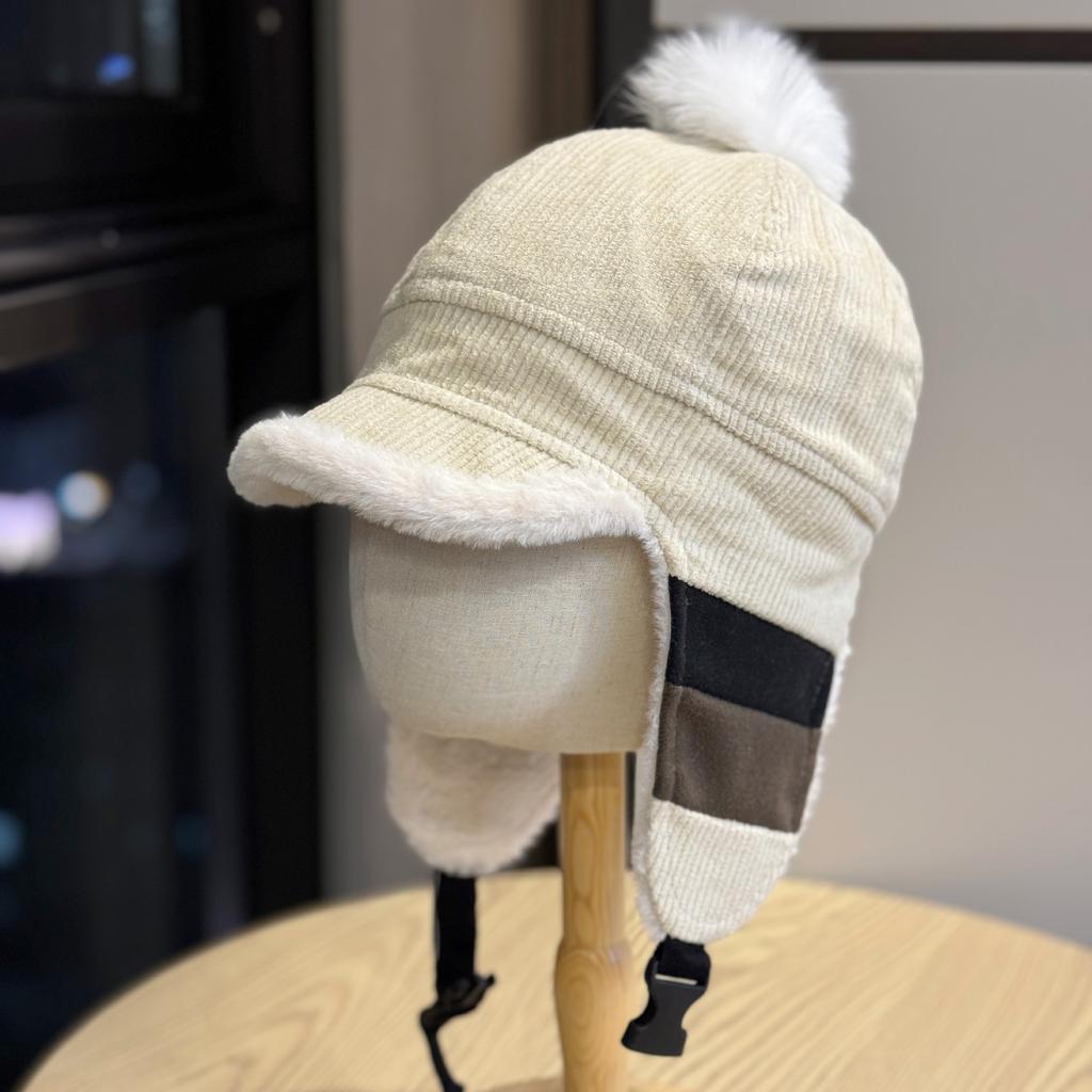 Neuer Winter Plüsch Ohrenschutz Hut für Damen Cord Plus Samt Warmer Donnerhut Kälteschutz Entenzunge Pilotenmütze Trend