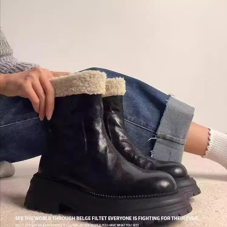 

Популярные в этом году угги из овчины! Зимние бархатные ботинки Мартина на толстой подошве с внутренней платформой, женские теплые ботинки для снега на толстой подошве 40