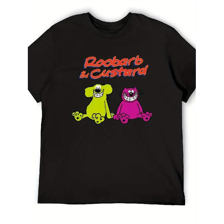 Men s Retro Luba & Custard Graphic T-Shirt - 80s Nostalgia Vintage Print with Luba & Custard Characters, Soft Breathable Short Sleeve Tee for Casual S чёрный