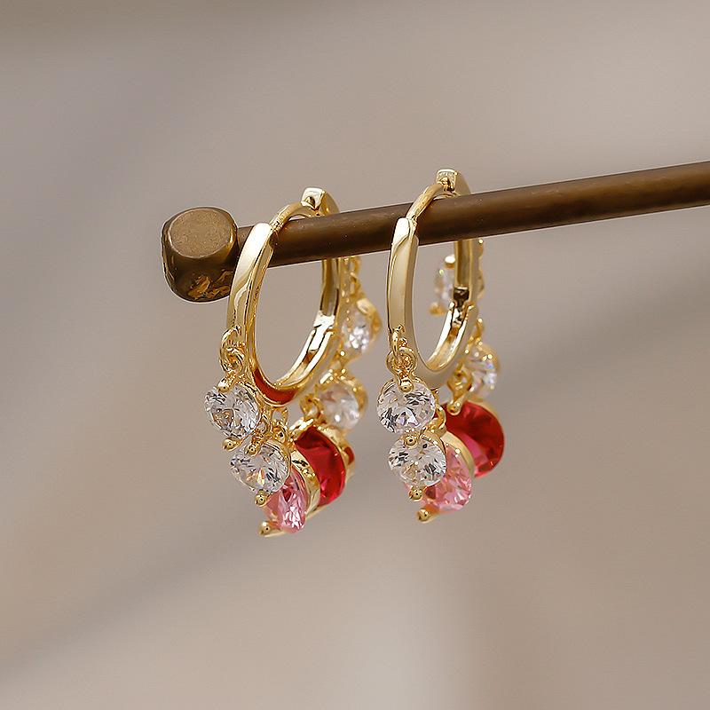 Korea   Fashion Jewelry 14K Real Gold Plated Colored Zircon Tassel Pendant Earrings Luxury Women's Wedding Party Accessories