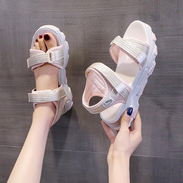 Foreign trade Roman shoes women's muffin sole rubber mesh Velcro open toe breathable 2025 summer dad sports sandals