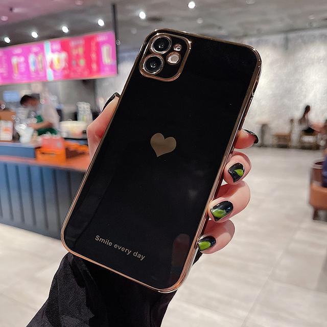 Phone Case For Iphone 14 13 12 11 Pro Max Xr X Xs Max 14pro Max 11 Pro Electroplated Love Heart Painted Soft Tpu Case Cover