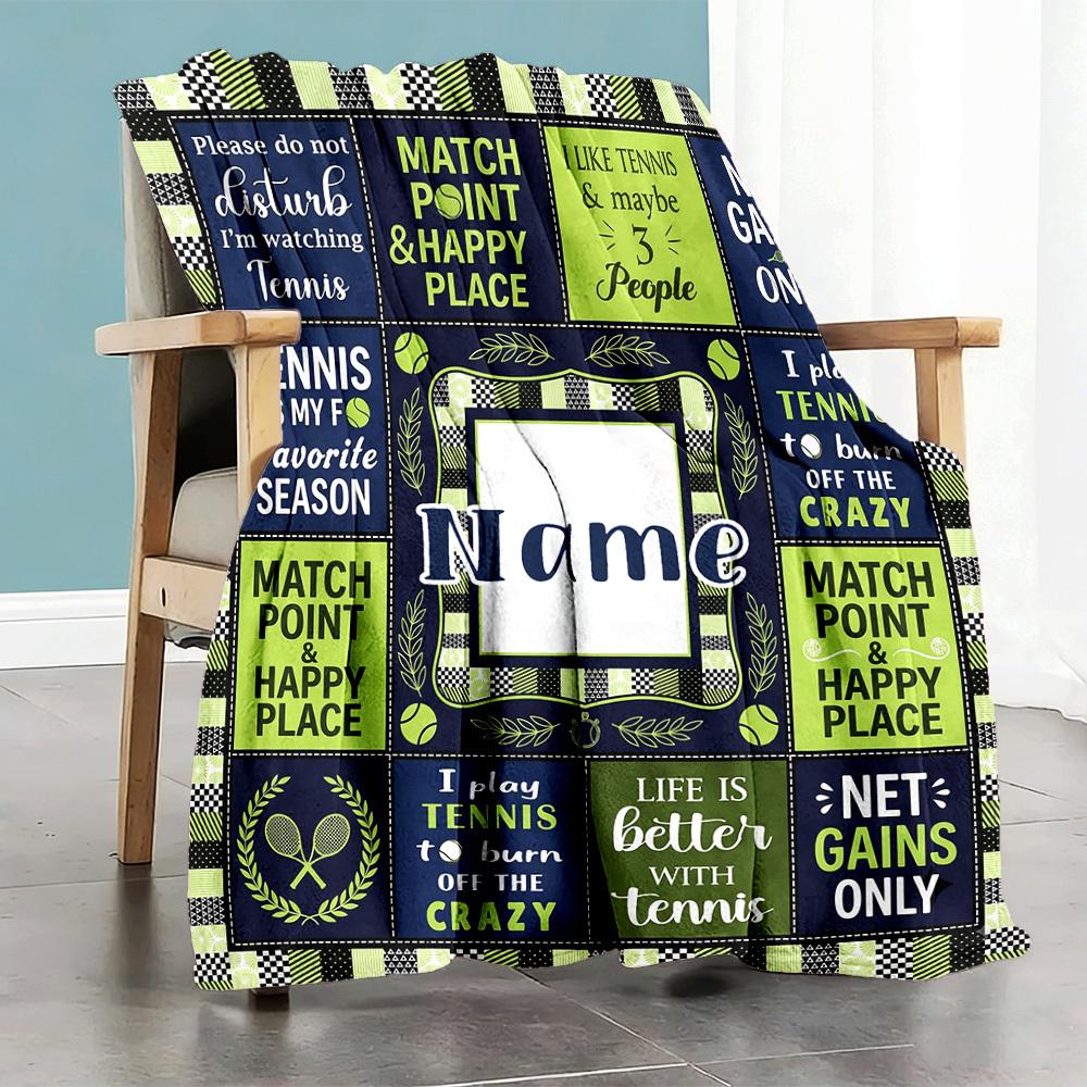 Tennisthemed Customize Your Name Home Blanket S Soft Cozy Lightweight For All Seasons Perfect For Picnics Sofas Offices Beds Living Rooms And Gifts