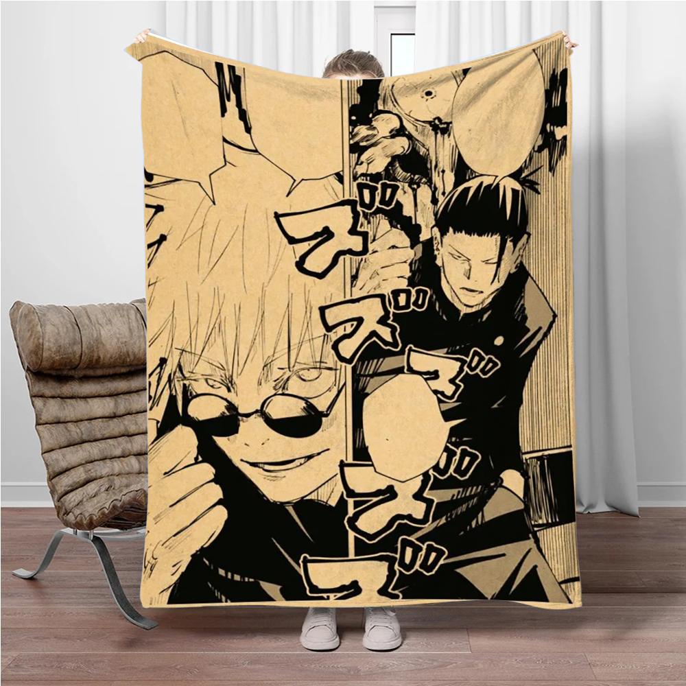 Vintage Anime J-Jujutsu-Kaisen Flannel Blankets Keep Warm Throw Blanket Comfortable Blanket for Picnic Beds Sofa Home Bedroom