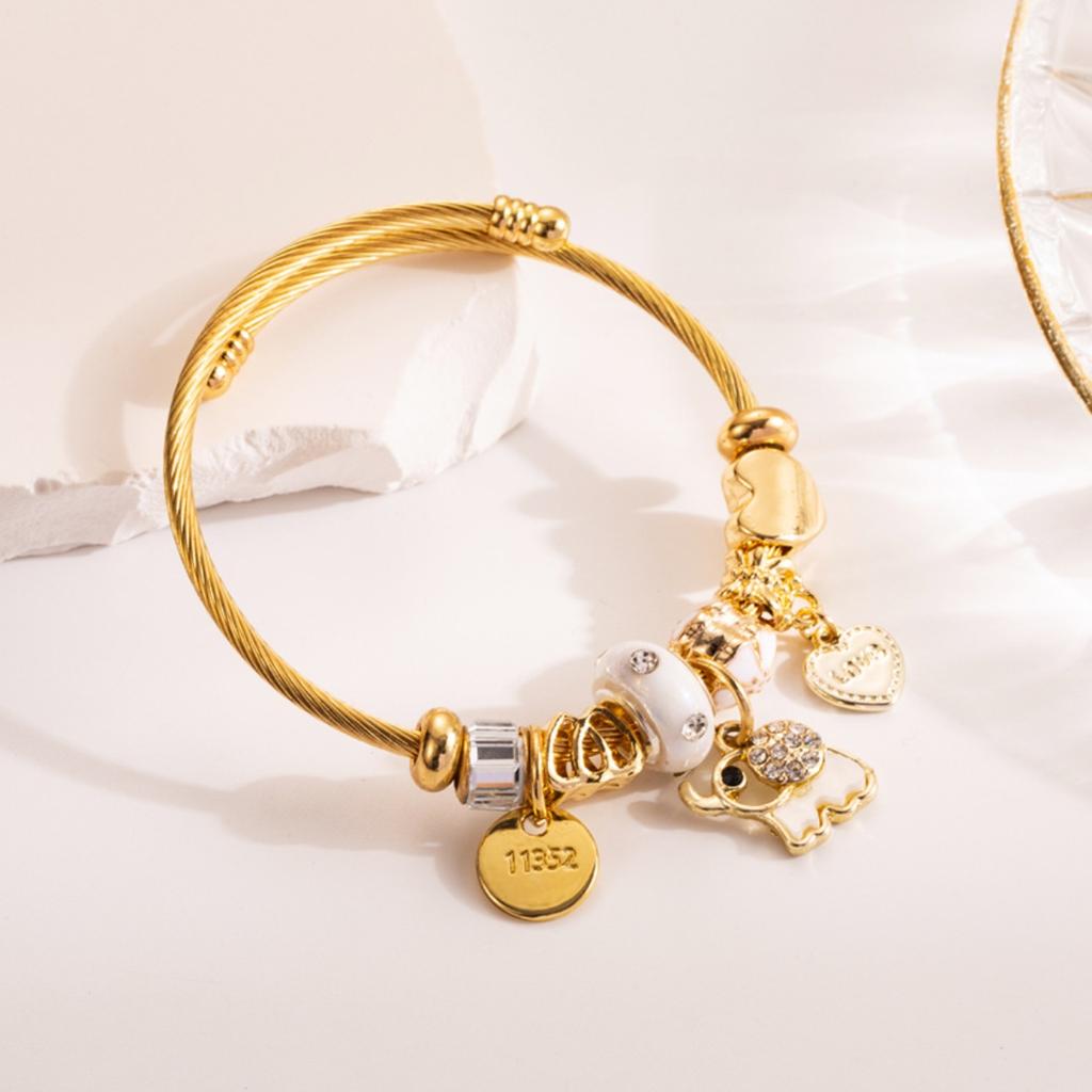 Fashion Multi Element Stainless Steel Circle Panjiadora Beaded Love Bracelet Suitable for Women's Dating, Daily Holiday Gifts