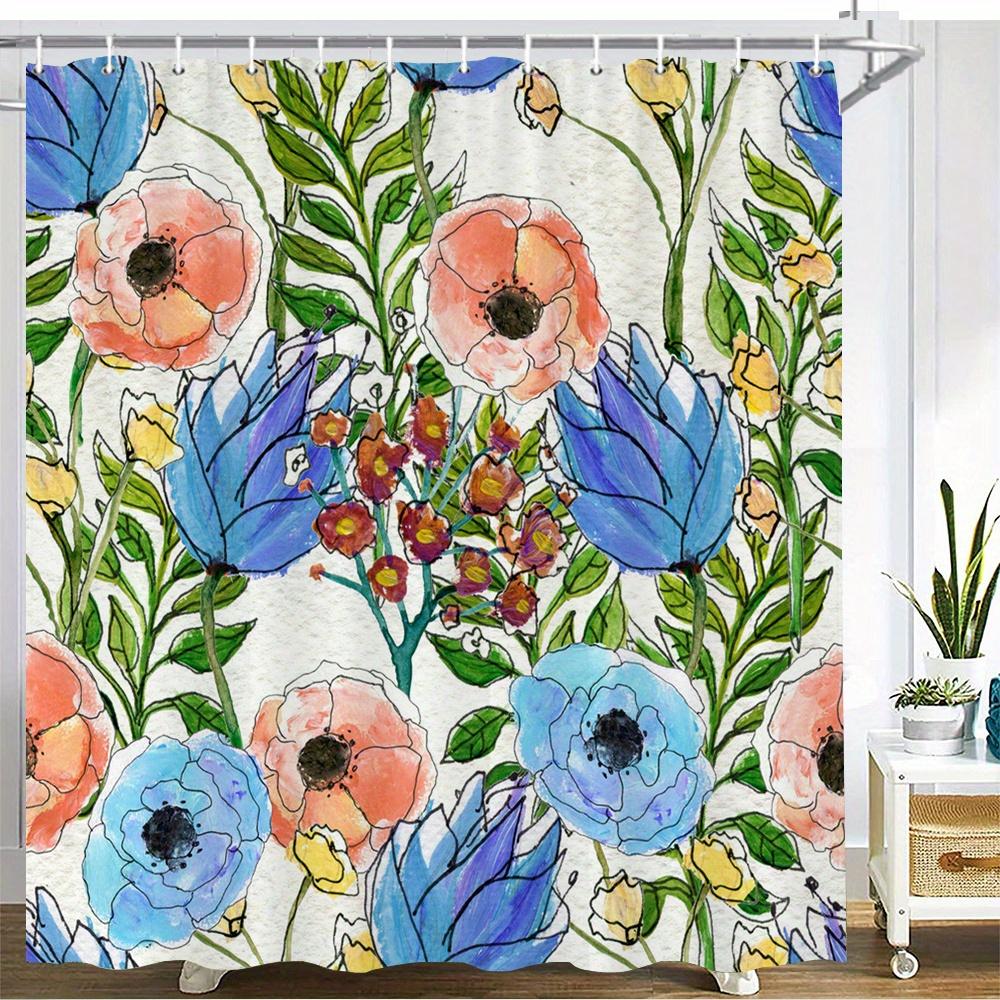 

Blue & Peach Watercolor Floral Shower Curtain – Vibrant Poppies & Tulips, Botanical Garden Design, 12 Hooks, 70.87×70.87 Inch W60H190(CM)-1 Pcs