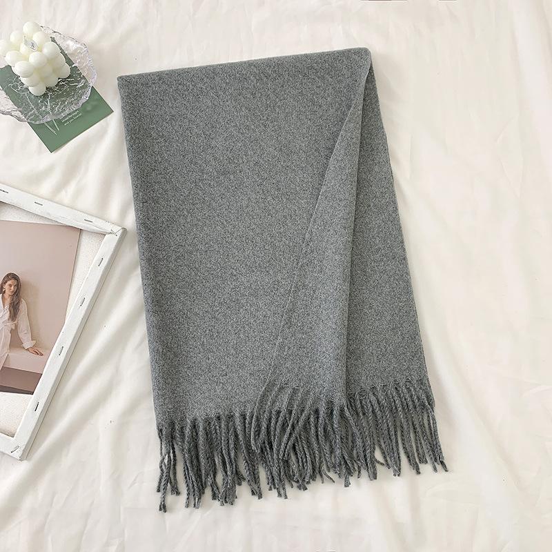 New Autumn and Winter Wool Scarf for Women Versatile Solid Color Scarf  Thickened Warm Shawl  Simple Tassel Red Scarf