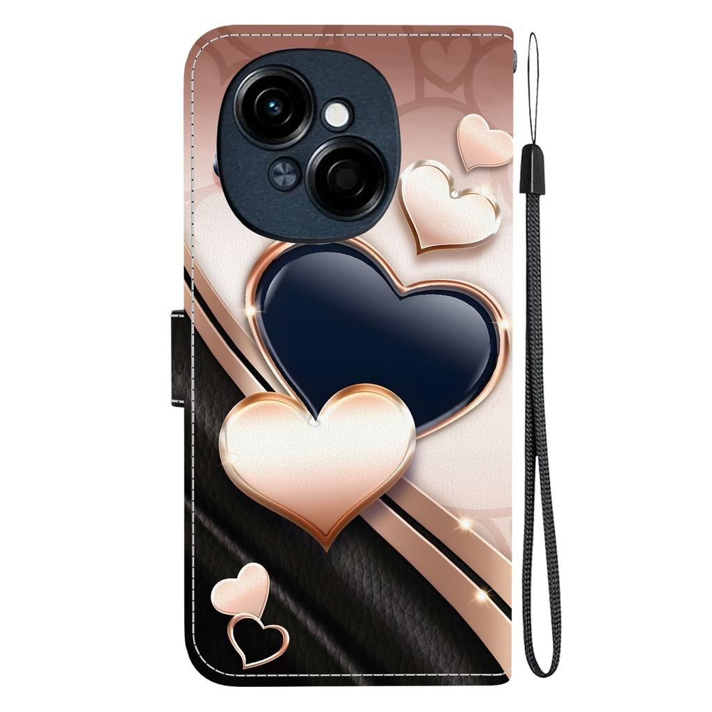 Handmade PU Leather Flip Case for Tecno Pop 9 Pro Anti-Slip Shockproof Cover with Wrist Strap & Heart/Rose Cat Designs