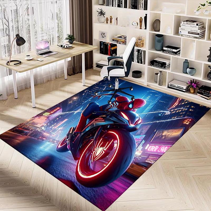 Spiderman Rides Motorcycle Carpet For Playroom Bedroom Living Room Sofa Home Decorkids Game Area Rug Nonslip Floor Mat