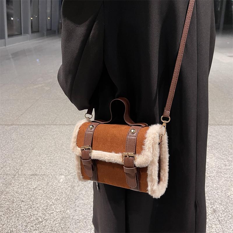 Bag Women's 2025 New Fashion Retro Plush Cylinder Handbag Women's Trend Shoulder Bag Crossbody Bag