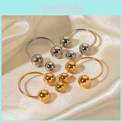 Trendy 18k Gold Stainless Steel Exaggerated Ball Earrings High-end Design For Women