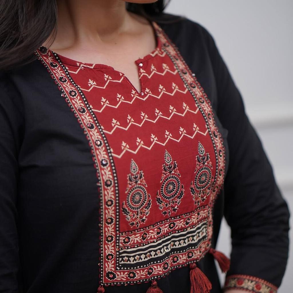 Indian Women Designer Kurta Pant Dupatta Set Bollywood Top Tunic Cotton Kurti VFP-1804a