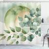 Eucalyptus Leaf Shower Curtain Gold Moon Design Watercolor Green Nature Art Minimalist Bathroom Decor Boho Chic Style Fabric