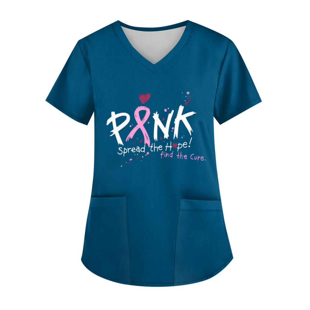 Women's V-Neck Short-Sleeve Pocketed Top With Side Slit