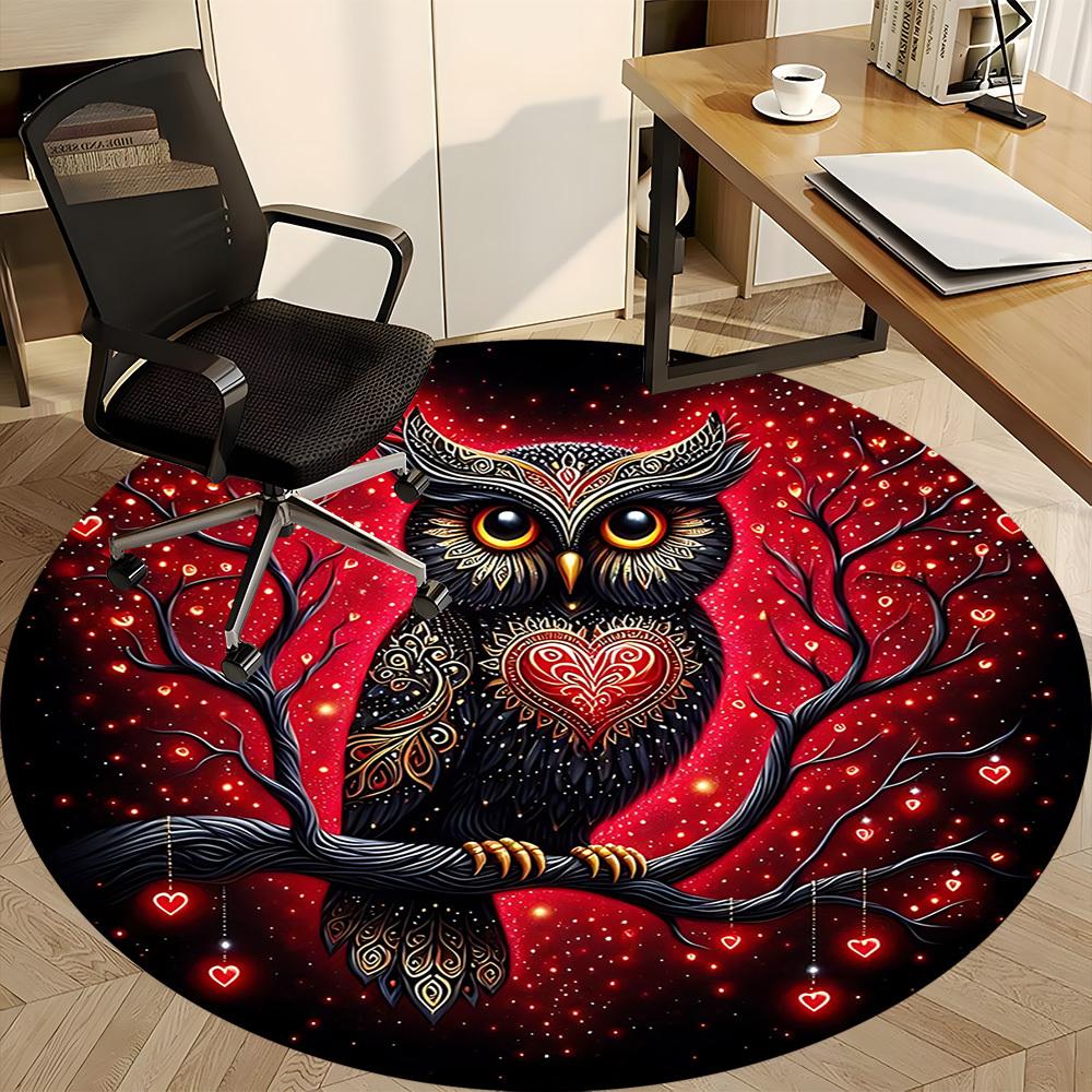 1pc Owl Heart Office Round Area Rug, Under Office Chairs Bedroom Living Room Home Decor, Room Deco